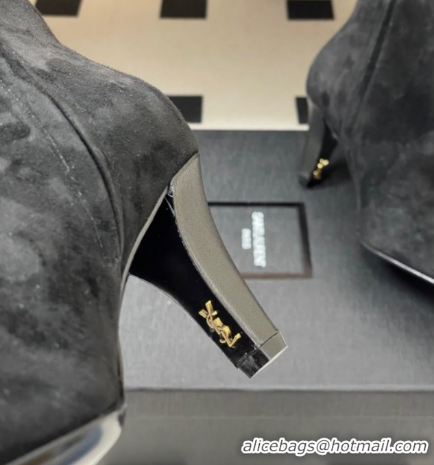 Classic Hot Saint Laurent Jill Heel Ankle Boots 7.5cm in Suede Black 1028115