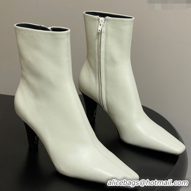 Hot Style Saint Laurent Jill Heel Ankle Boots 7.5cm in Calf Leather White 1028113