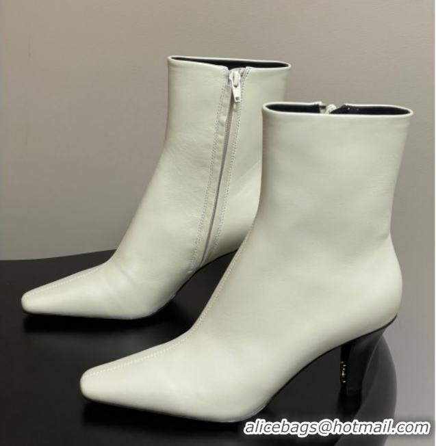 Hot Style Saint Laurent Jill Heel Ankle Boots 7.5cm in Calf Leather White 1028113