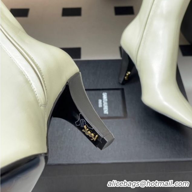 Hot Style Saint Laurent Jill Heel Ankle Boots 7.5cm in Calf Leather White 1028113