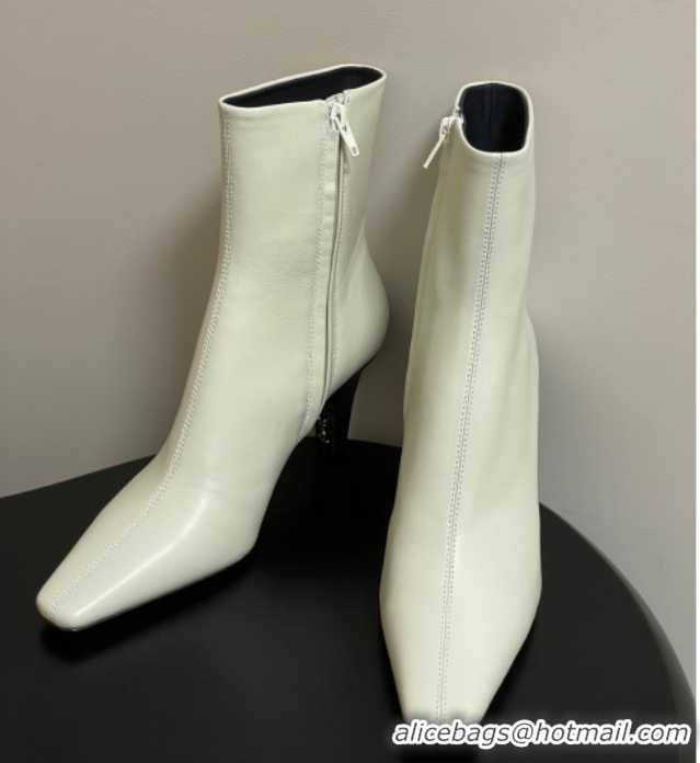 Hot Style Saint Laurent Jill Heel Ankle Boots 7.5cm in Calf Leather White 1028113