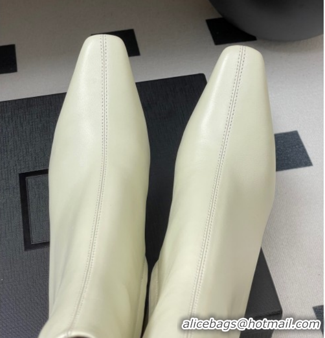 Hot Style Saint Laurent Jill Heel Ankle Boots 7.5cm in Calf Leather White 1028113