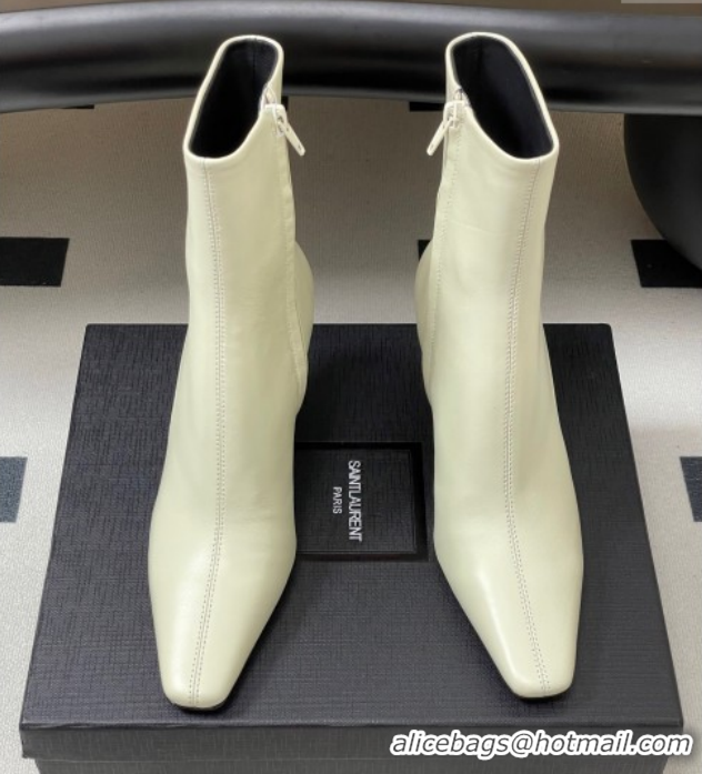 Hot Style Saint Laurent Jill Heel Ankle Boots 7.5cm in Calf Leather White 1028113