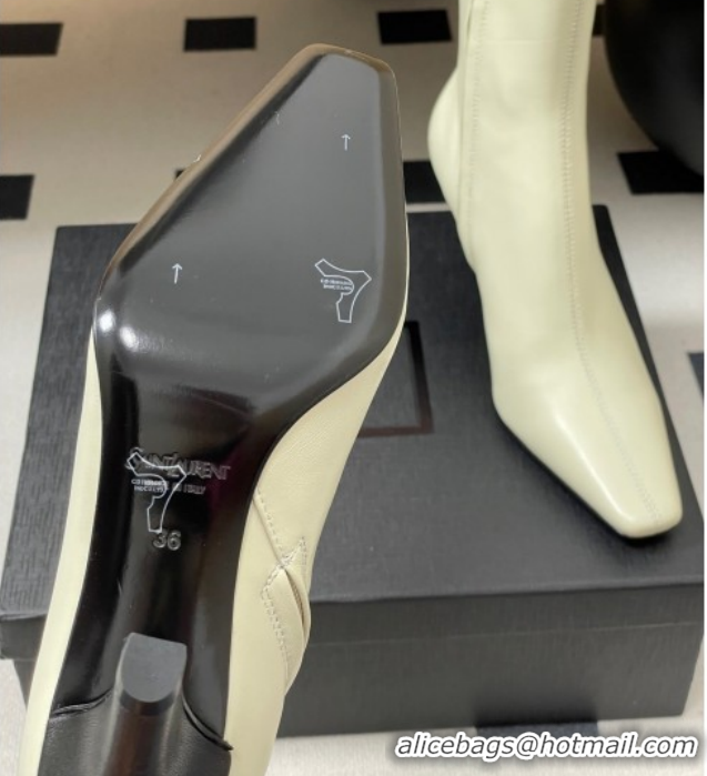 Hot Style Saint Laurent Jill Heel Ankle Boots 7.5cm in Calf Leather White 1028113