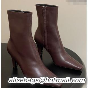 Sophisticated Saint Laurent Jill Heel Ankle Boots 7.5cm in Calf Leather Dark Brown 1028114