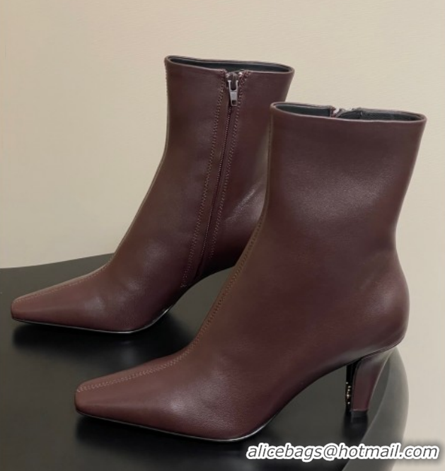 Sophisticated Saint Laurent Jill Heel Ankle Boots 7.5cm in Calf Leather Dark Brown 1028114