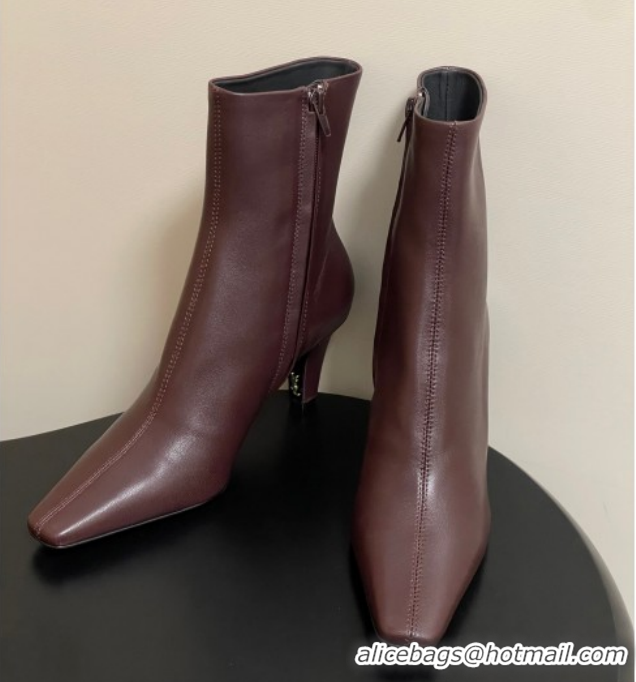 Sophisticated Saint Laurent Jill Heel Ankle Boots 7.5cm in Calf Leather Dark Brown 1028114