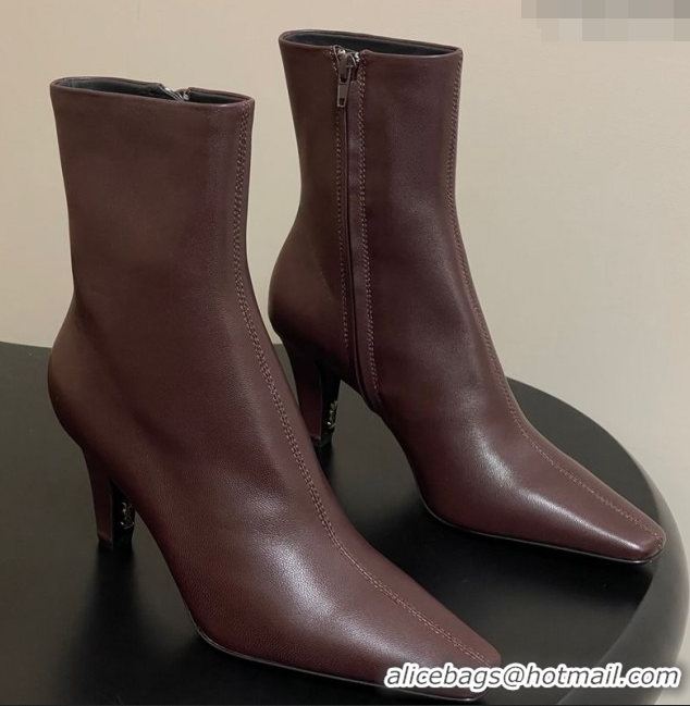 Sophisticated Saint Laurent Jill Heel Ankle Boots 7.5cm in Calf Leather Dark Brown 1028114