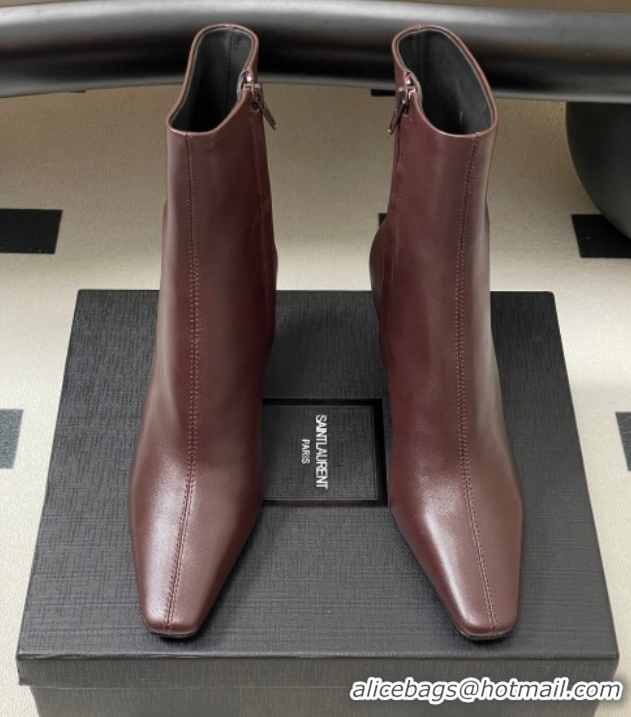 Sophisticated Saint Laurent Jill Heel Ankle Boots 7.5cm in Calf Leather Dark Brown 1028114