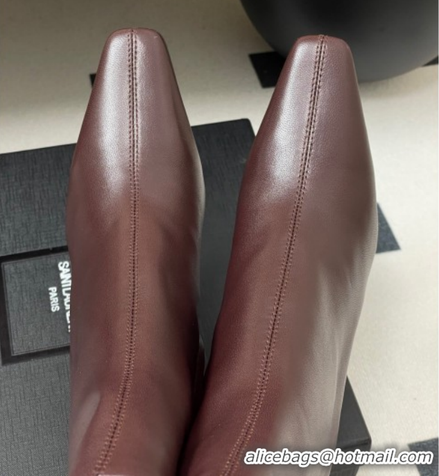 Sophisticated Saint Laurent Jill Heel Ankle Boots 7.5cm in Calf Leather Dark Brown 1028114