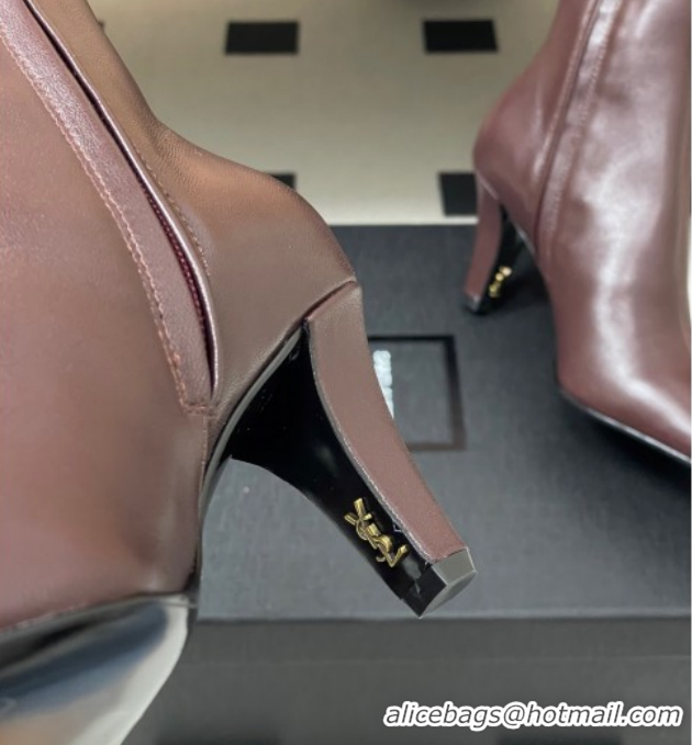 Sophisticated Saint Laurent Jill Heel Ankle Boots 7.5cm in Calf Leather Dark Brown 1028114