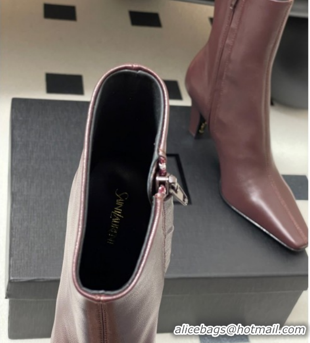 Sophisticated Saint Laurent Jill Heel Ankle Boots 7.5cm in Calf Leather Dark Brown 1028114