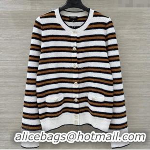 Top Quality Chanel Striped Cardigan CH122602 White 2025