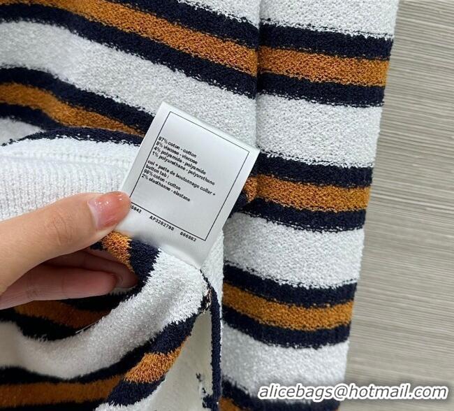 Top Quality Chanel Striped Cardigan CH122602 White 2025