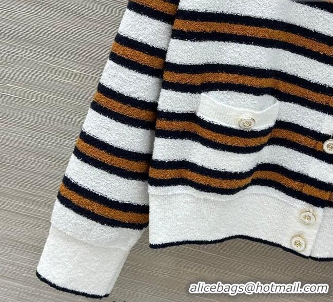 Top Quality Chanel Striped Cardigan CH122602 White 2025