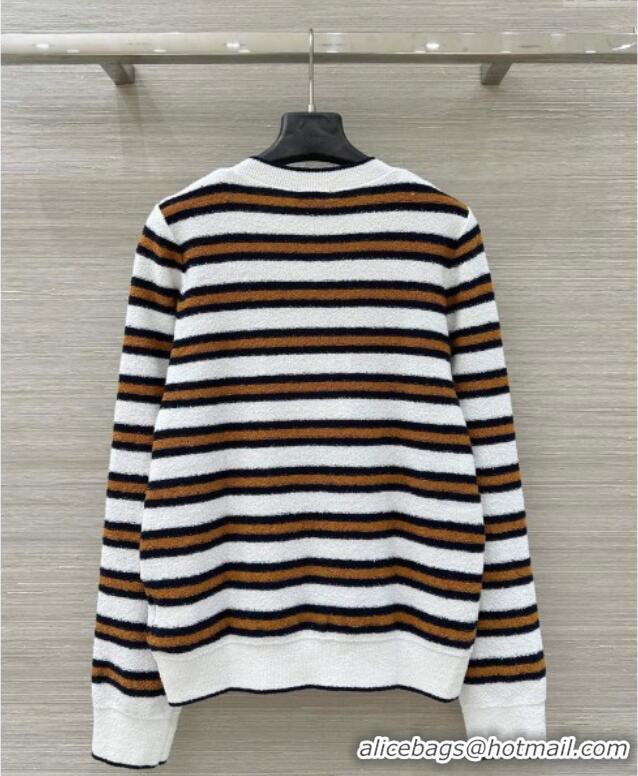 Top Quality Chanel Striped Cardigan CH122602 White 2025