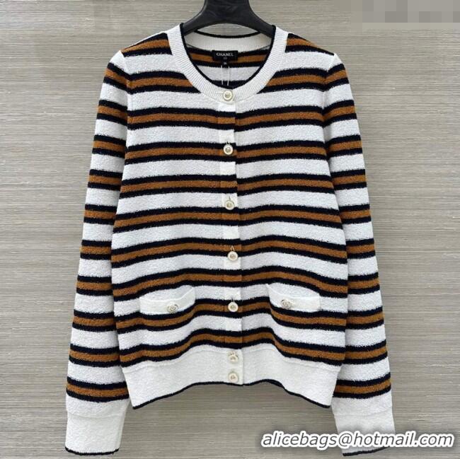 Top Quality Chanel Striped Cardigan CH122602 White 2025