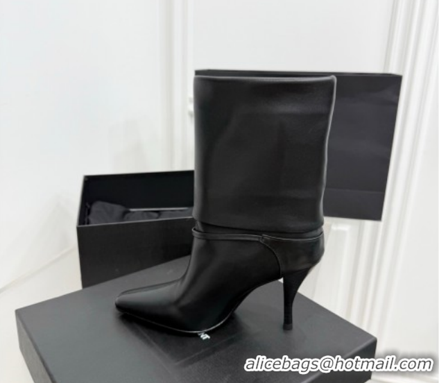 Perfect Saint Laurent Niki Heel Ankle Boots 10cm with YSL Strap in Calf Leather Black 1028116