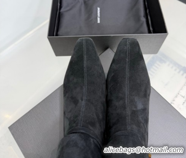 1:1 Saint Laurent Niki Heel Ankle Boots 10cm with YSL Strap in Suede Black 1028118