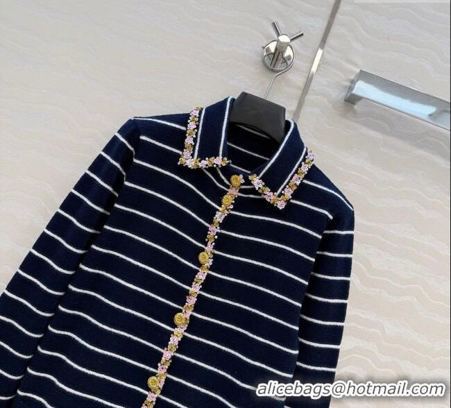Big Discount Chanel Striped Jacket with Sequins CH122606 Navy Blue 2025