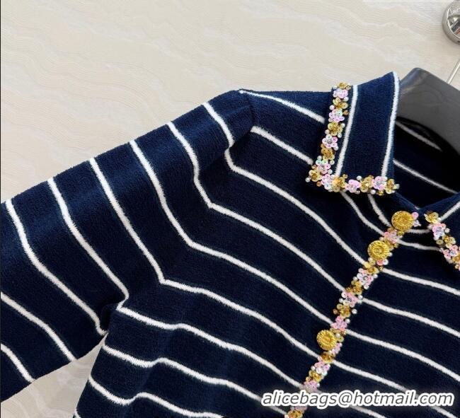 Big Discount Chanel Striped Jacket with Sequins CH122606 Navy Blue 2025