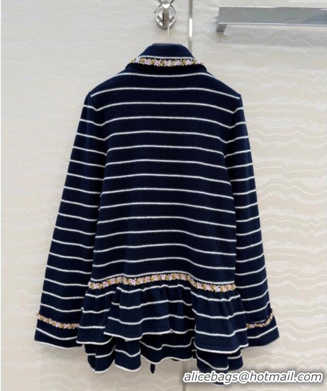 Big Discount Chanel Striped Jacket with Sequins CH122606 Navy Blue 2025