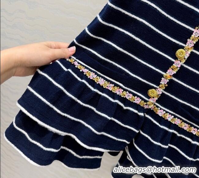 Big Discount Chanel Striped Jacket with Sequins CH122606 Navy Blue 2025