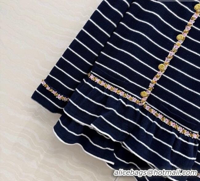 Big Discount Chanel Striped Jacket with Sequins CH122606 Navy Blue 2025