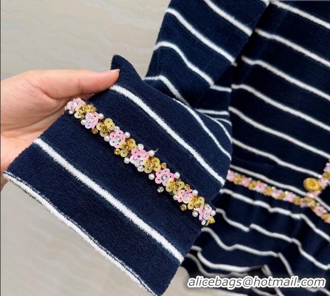 Big Discount Chanel Striped Jacket with Sequins CH122606 Navy Blue 2025