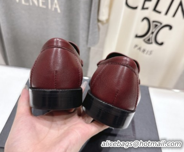 Low Price Saint Laurent Le Loafers Penny Slippers in Calf Leather Burgundy 1028124