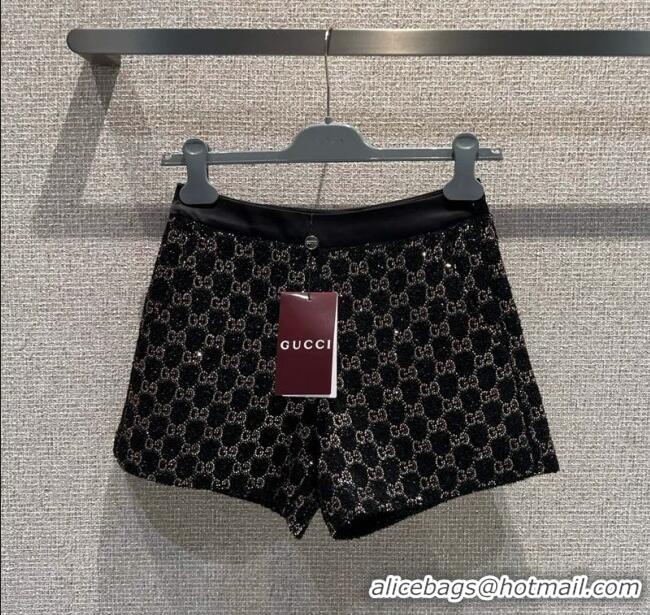 Unique Discount Gucci GG Strass Mini Shorts GG122605 Black/Gold 2025