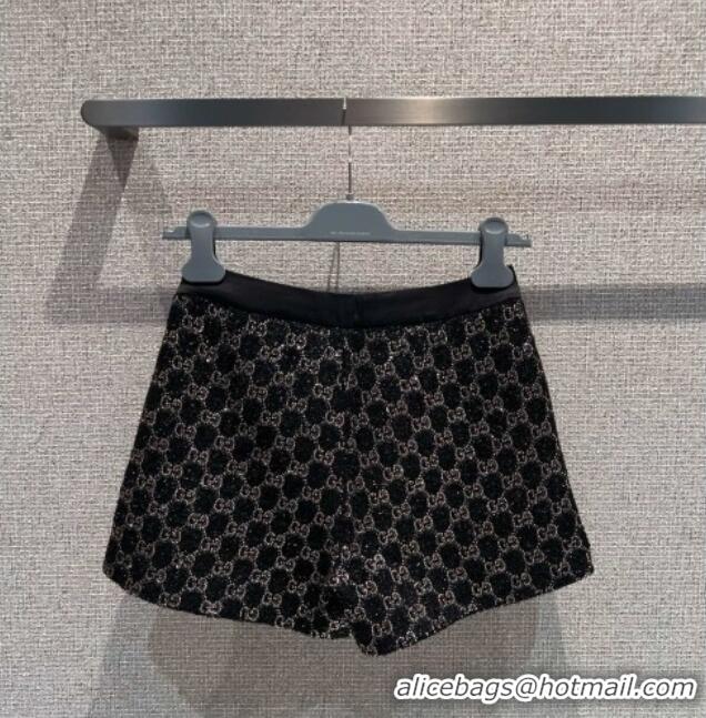 Unique Discount Gucci GG Strass Mini Shorts GG122605 Black/Gold 2025