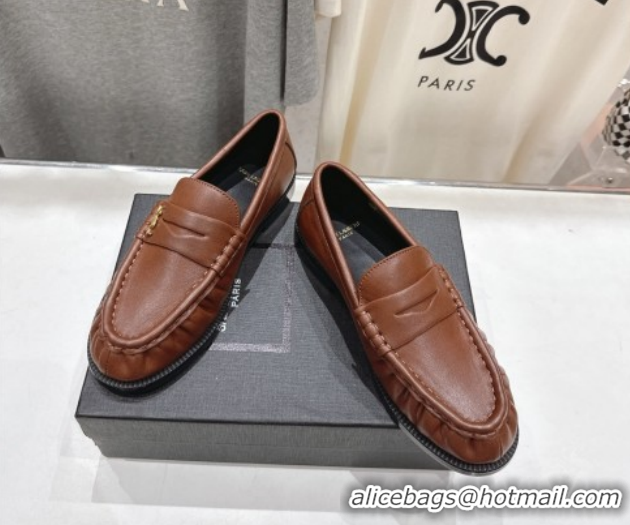 Luxurious Saint Laurent Le Loafers Penny Slippers in Calf Leather Brown 1028125