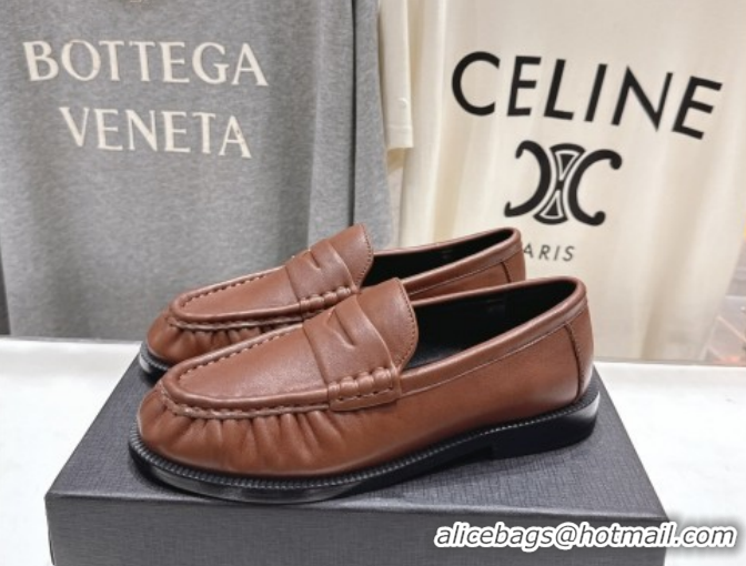Luxurious Saint Laurent Le Loafers Penny Slippers in Calf Leather Brown 1028125