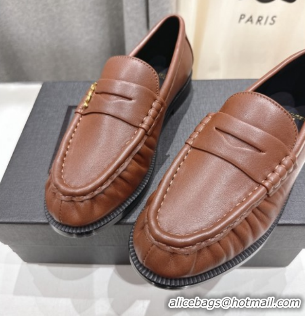 Luxurious Saint Laurent Le Loafers Penny Slippers in Calf Leather Brown 1028125