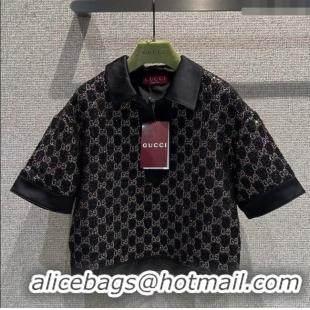 Big Discount Gucci GG Strass Polo Shirt GG122605 Black/Gold 2025