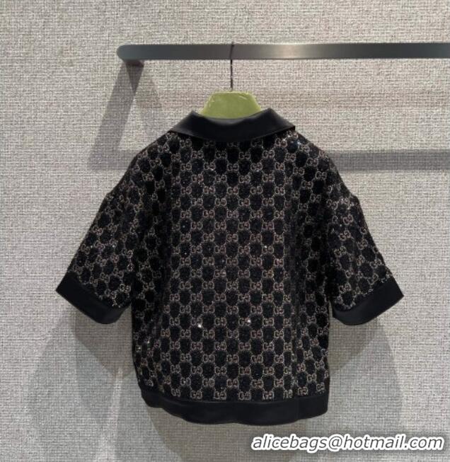 Big Discount Gucci GG Strass Polo Shirt GG122605 Black/Gold 2025