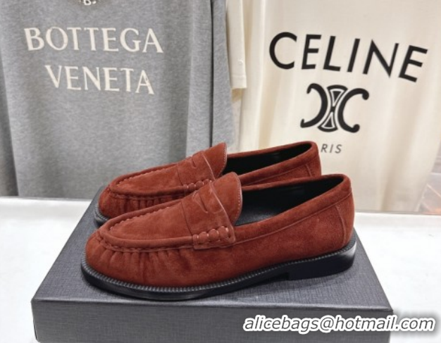 Buy Luxury Saint Laurent Le Loafers Penny Slippers in Suede Dark Brown 1028127