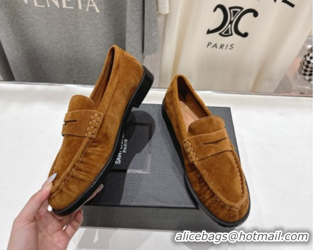 Popular Style Saint Laurent Le Loafers Penny Slippers in Suede Light Brown 1028128
