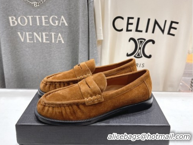 Popular Style Saint Laurent Le Loafers Penny Slippers in Suede Light Brown 1028128