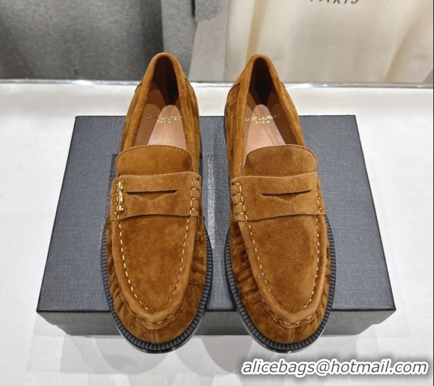 Popular Style Saint Laurent Le Loafers Penny Slippers in Suede Light Brown 1028128