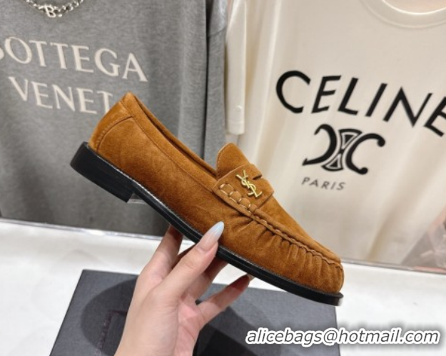 Popular Style Saint Laurent Le Loafers Penny Slippers in Suede Light Brown 1028128