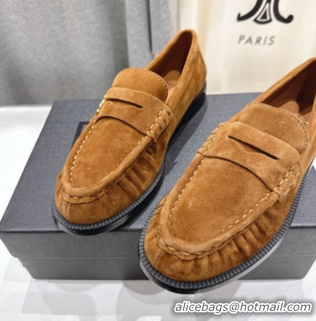 Popular Style Saint Laurent Le Loafers Penny Slippers in Suede Light Brown 1028128