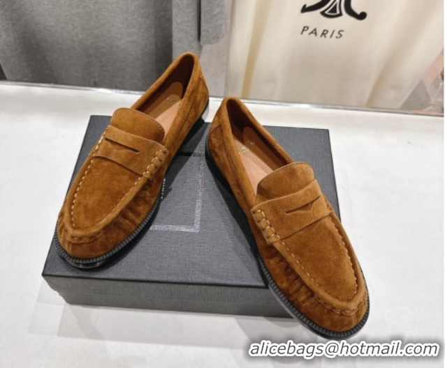 Popular Style Saint Laurent Le Loafers Penny Slippers in Suede Light Brown 1028128