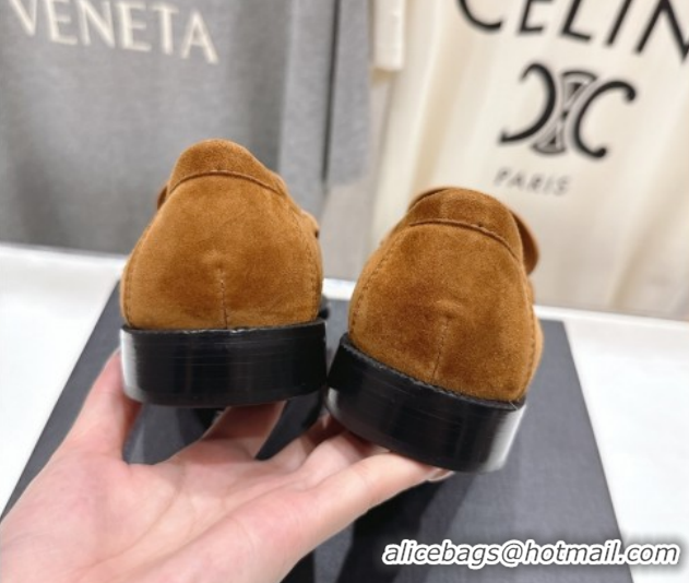 Popular Style Saint Laurent Le Loafers Penny Slippers in Suede Light Brown 1028128