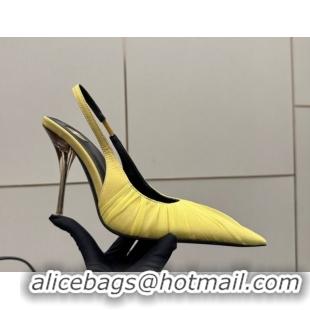 Buy Discount Saint Laurent Deroche Heel Slingbacks Pump 10.5cm in Mesh and Satin Yellow YSL121201 1212059