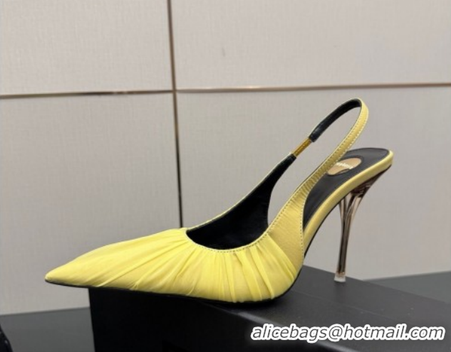 Buy Discount Saint Laurent Deroche Heel Slingbacks Pump 10.5cm in Mesh and Satin Yellow YSL121201 1212059