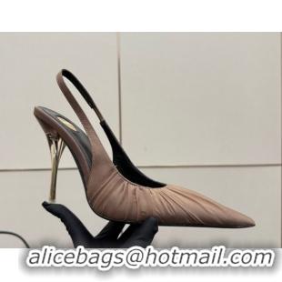 Charming Saint Laurent Deroche Heel Slingbacks Pump 10.5cm in Mesh and Satin Brown YSL121201 1212060