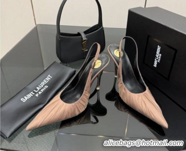 Charming Saint Laurent Deroche Heel Slingbacks Pump 10.5cm in Mesh and Satin Brown YSL121201 1212060