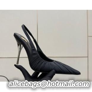 Durable Saint Laurent Deroche Heel Slingbacks Pump 10.5cm in Mesh and Satin Black YSL121201 1212061